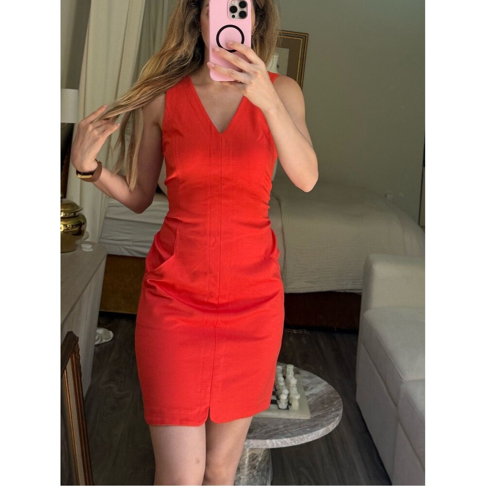 Banana Republic Red Orange Sheath Mini Dress V-Neck Sleeveless Career Size 2